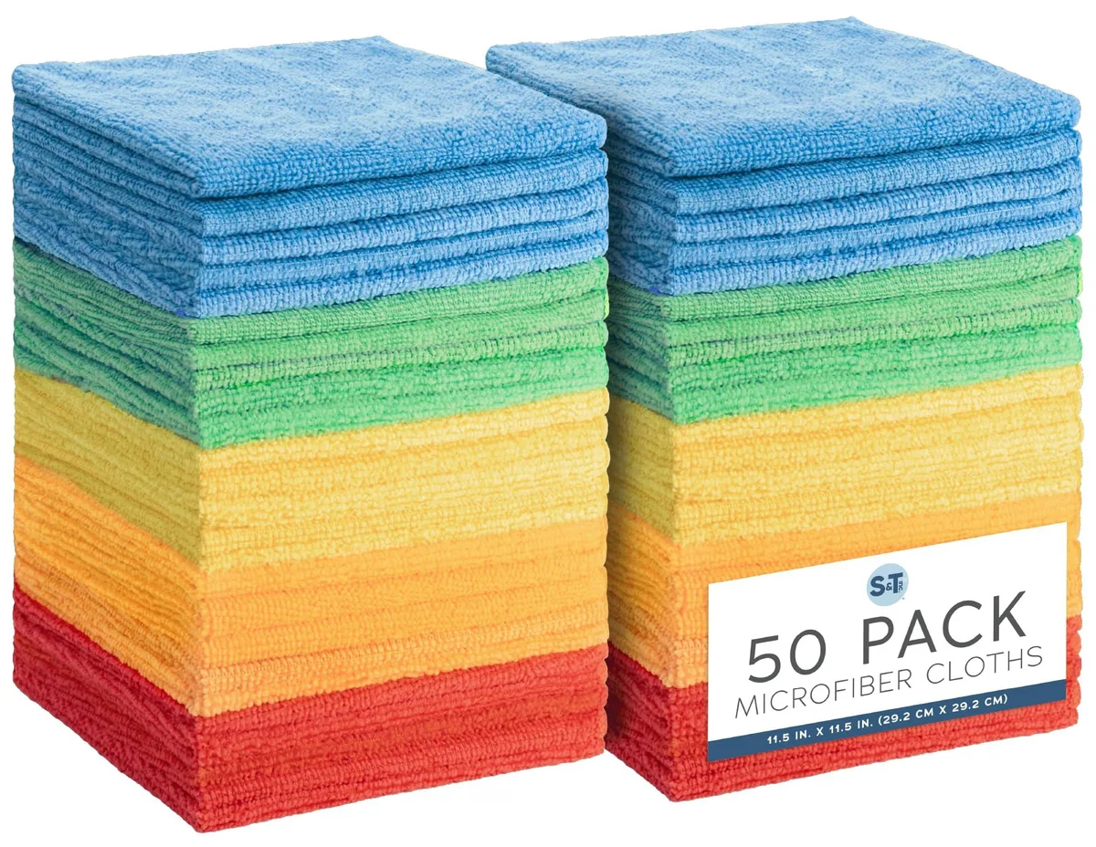 Stack of 50 square microfiber cloths 11.5 inches each light grey finish
