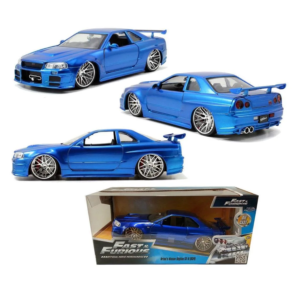 Jada Toys Jada Toys Fast &amp; Furious 1:24 Diecast 2002 Nissan Skyline GT-R R34 Blue vehicle — product photo