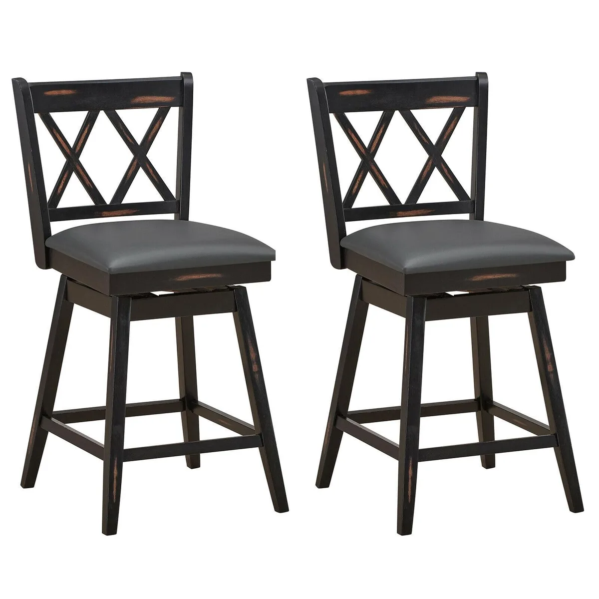 SlickBlue SlickBlue 24 Inch Swivel Counter Height Barstool Set 2 Pieces Black Rubber Wood Legs — product photo