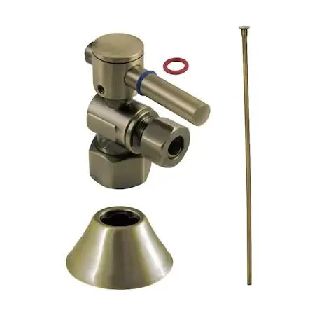 Three-piece brass toilet trim kit with 20 inch supply line, angle stop and bell flange