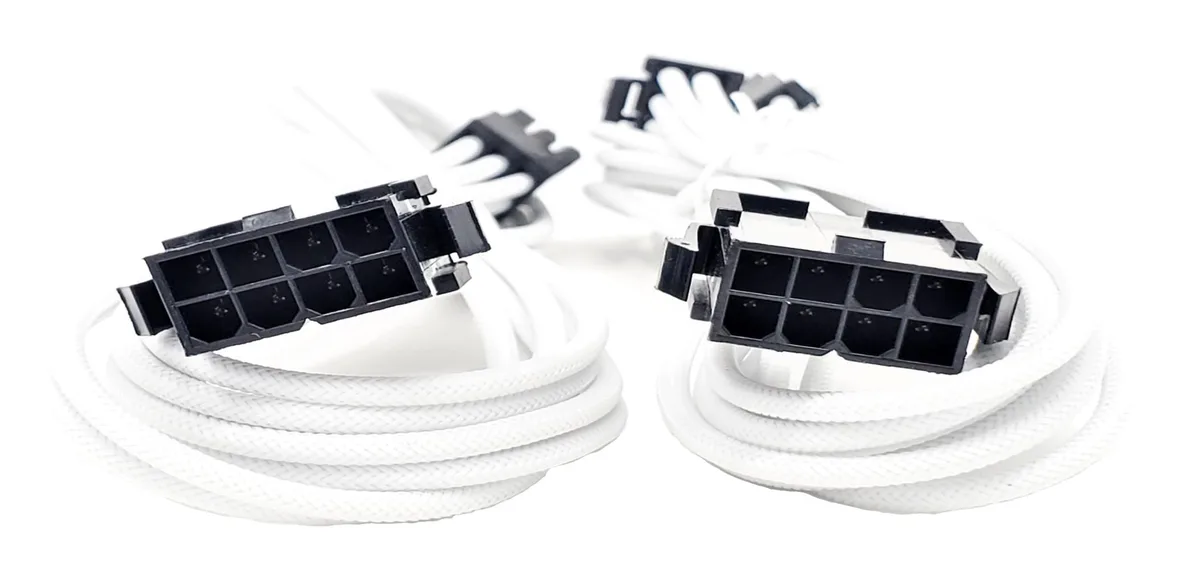 Micro Connectors Micro Connectors 8 (6+2) Pin PCI-e GPU Power Extension Cable White 2-Pack 45cm 18AWG — product photo
