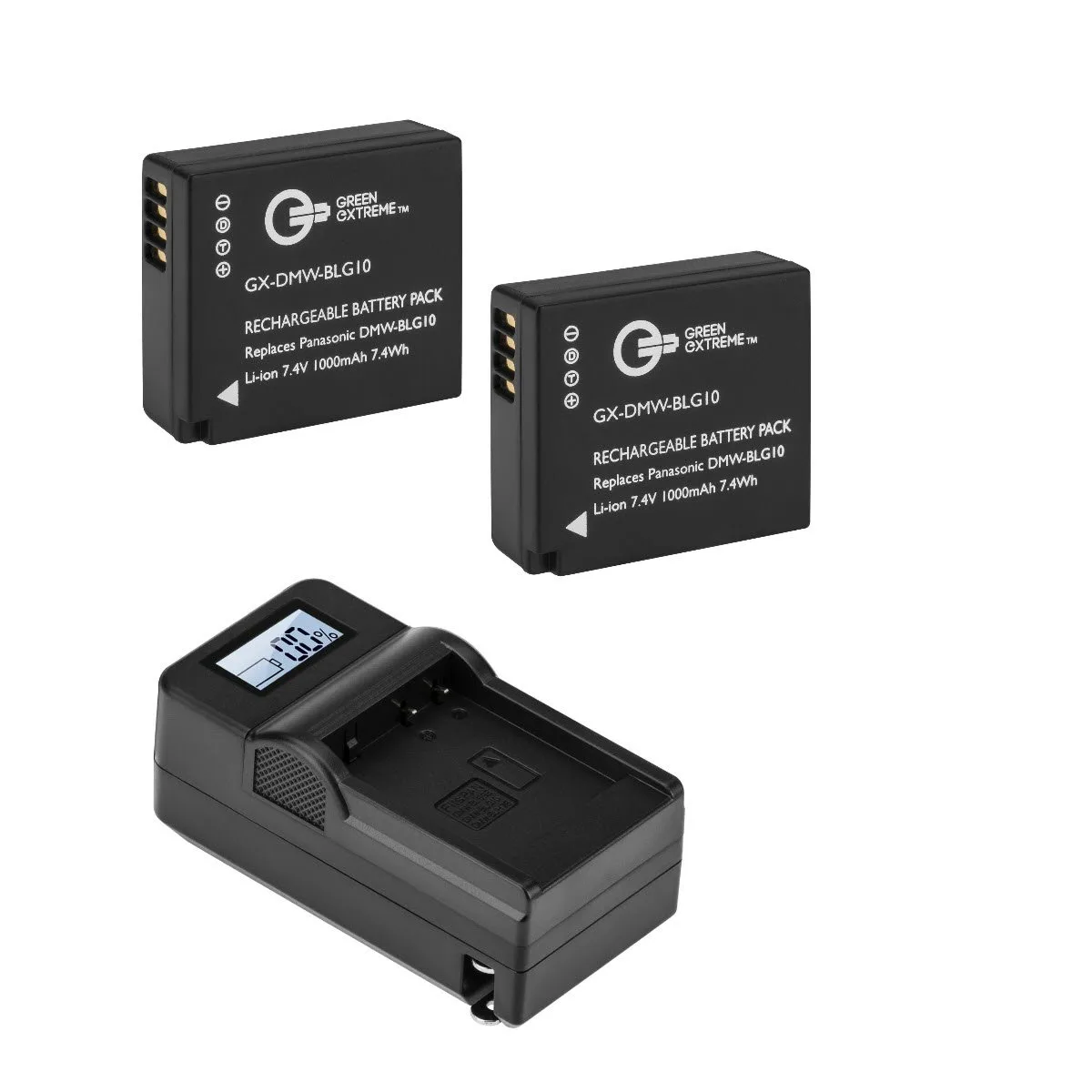 Green Extreme Battery Green Extreme Battery DMW-BLG10 2-Pack with Compact Smart Charger — product photo