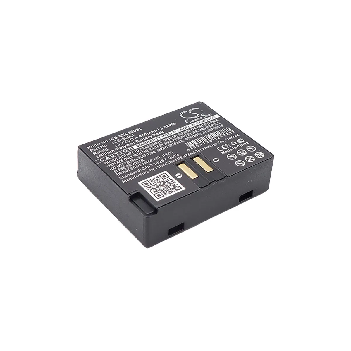 Rectangular black lithium-polymer battery, 43 by 35.8 by 13 mm