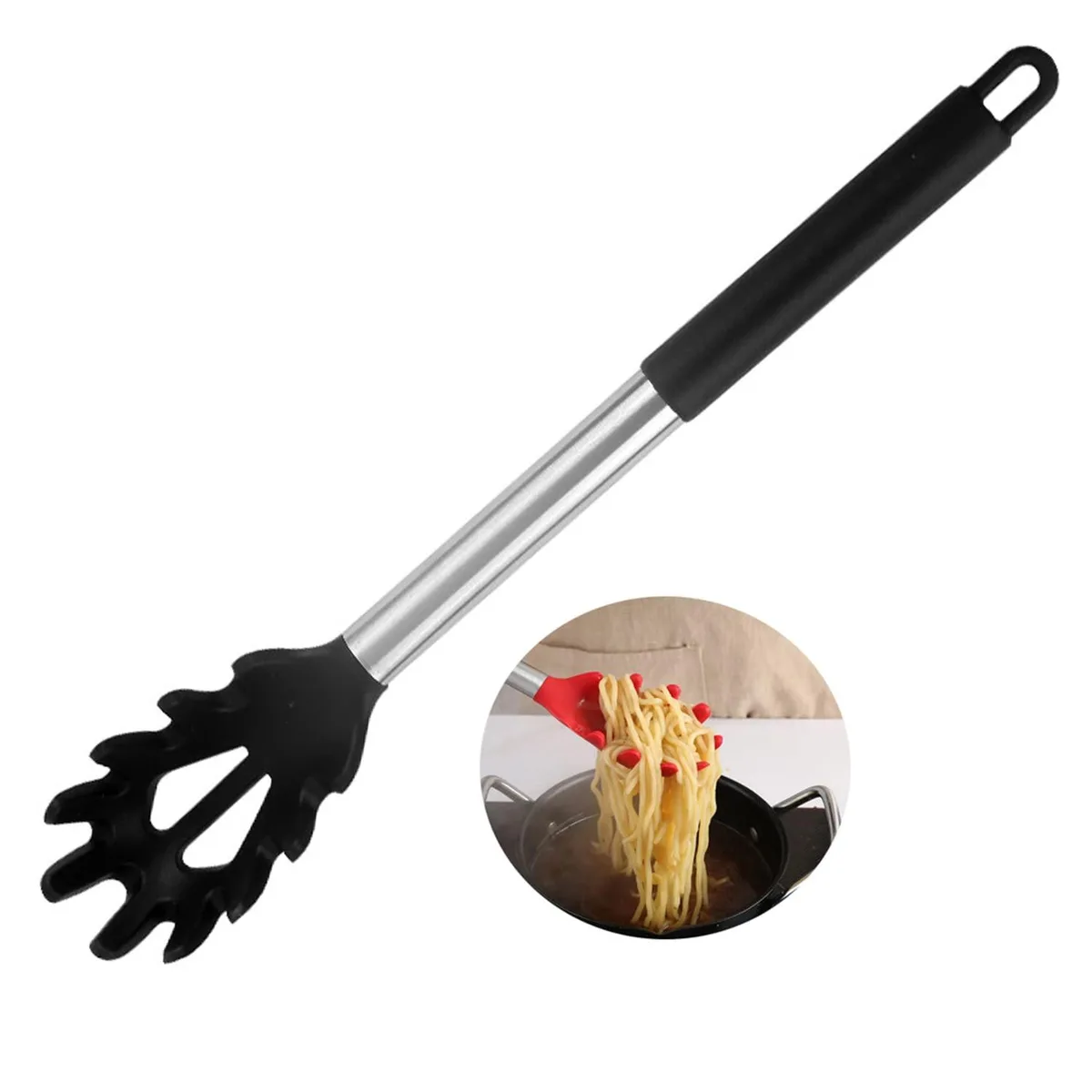  JXJYZLN pasta-forks Silicone Pasta Fork Black 13.38 x 2.3 inches 480°F — product photo