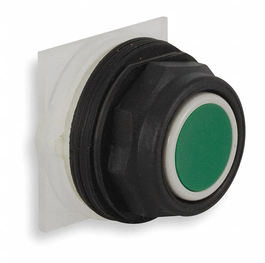 Green 30 mm flush push button with plastic head and bezel