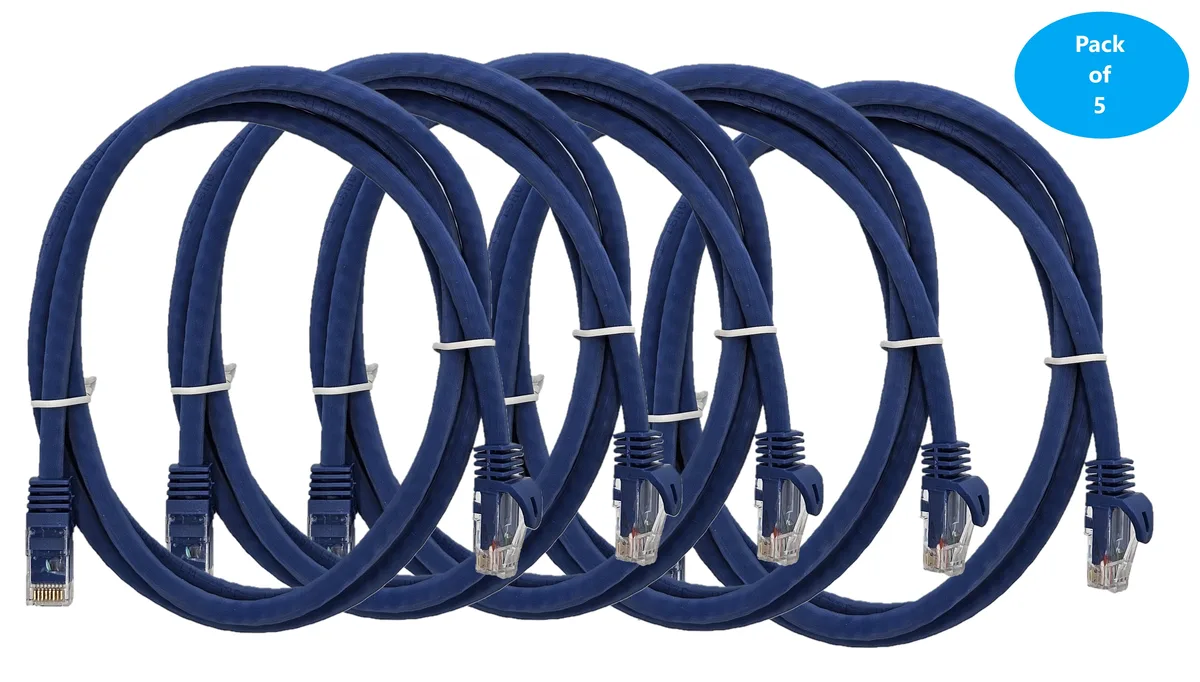 Micro Connectors Micro Connectors Cat 6A UTP Ethernet Patch Cable 10 ft Blue 5-Pack — product photo
