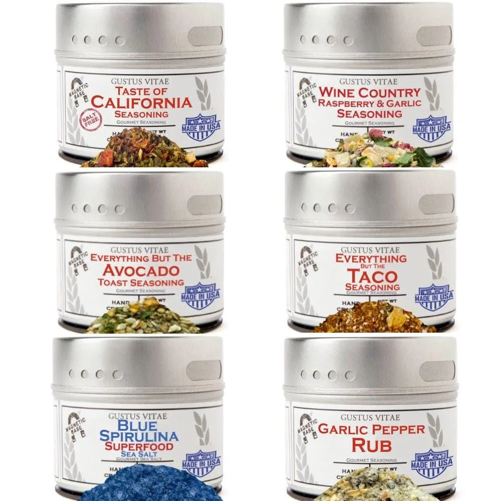 Gustus Vitae Condiments Gustus Vitae Condiments California Seasonings Gift Set Tastes of California Artisanal Spice Blends Six Pack — product photo