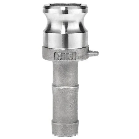 Stainless steel cam-and-groove adapter with hose shank