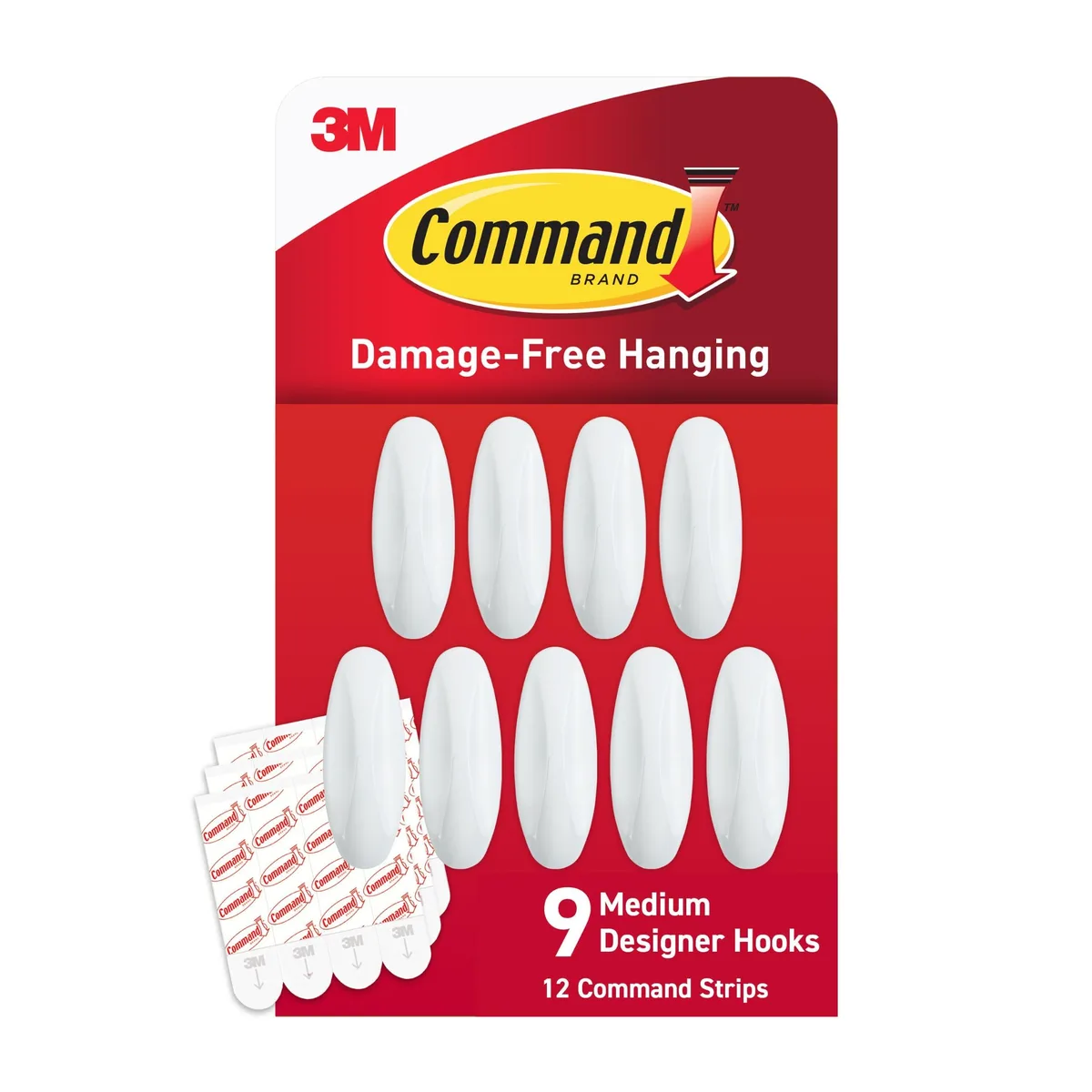 White painted plastic wall hooks with adhesive strips