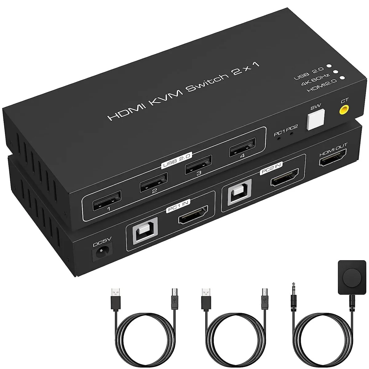 FOCUSTEC FOCUSTEC 2-Port HDMI KVM Switch 4K 60Hz 4 USB 2.0 Desktop Controller — product photo