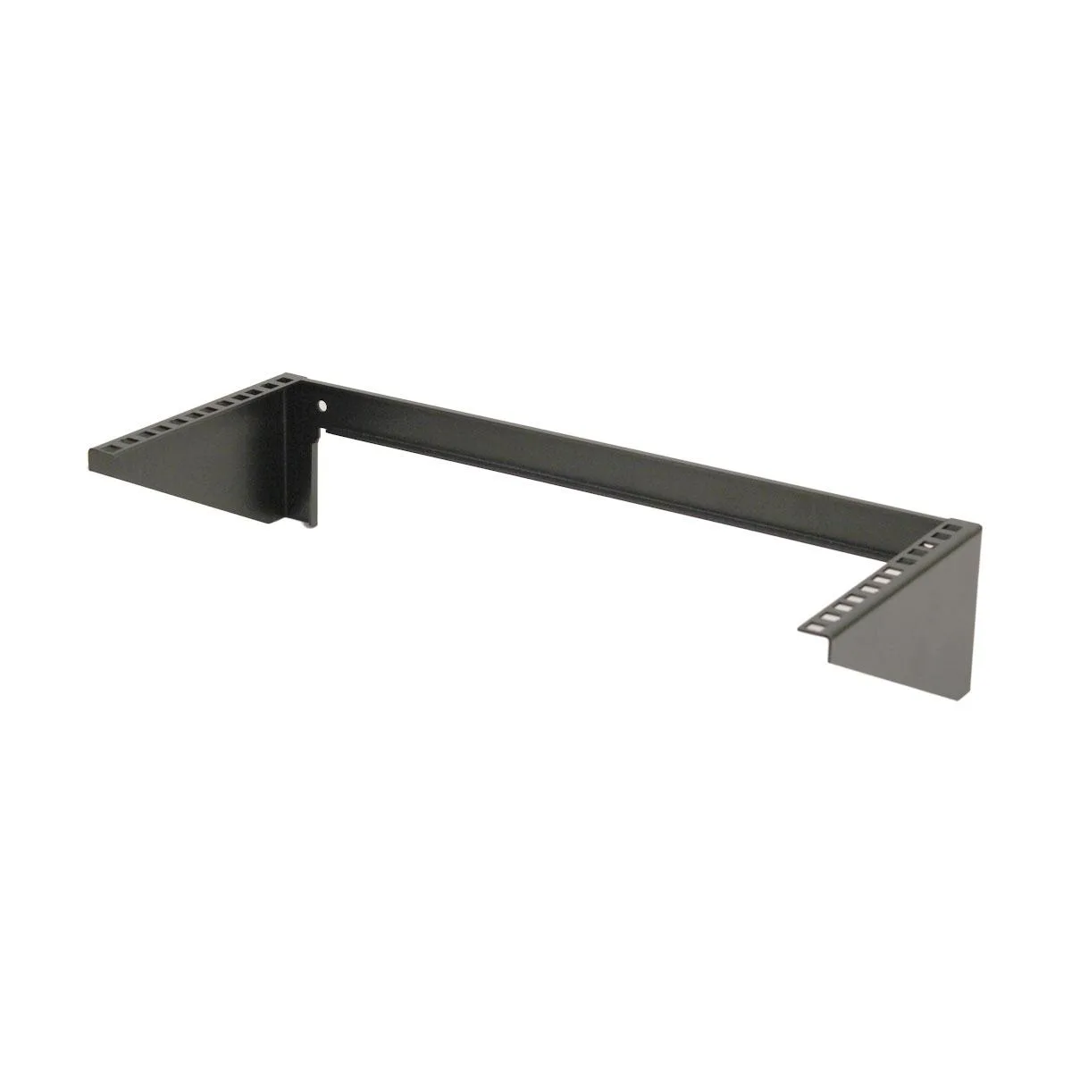 Black 4U vertical wall-mount rack, 19.25" wide, 7.4" deep, square holes, steel powder coat