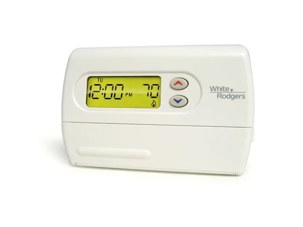 White rectangular digital thermostat model 1F80-361 with 2.2 inch display