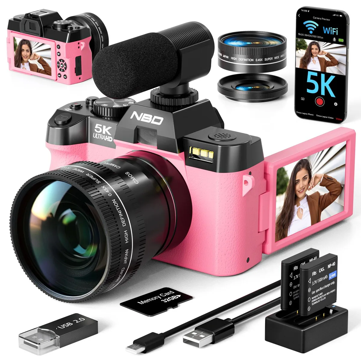 G-Anica G-Anica 48MP 5K Shoot Camera Pink 32GB Card — product photo