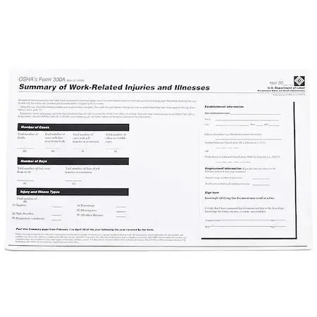 Package of 25 Brady OSHA 300A forms in English