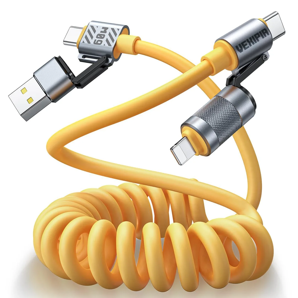  Vexipia 4-in-1 Coiled USB-C Cable 60W 5ft Orange — product photo