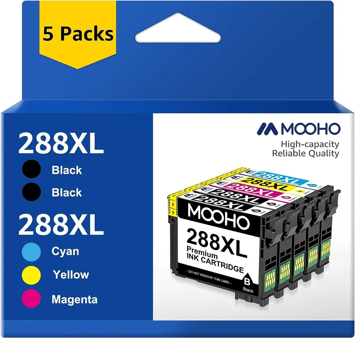 NuoTo NuoTo 288XL Ink Cartridge 5 Pack 2 Black 1 Cyan 1 Magenta 1 Yellow — product photo