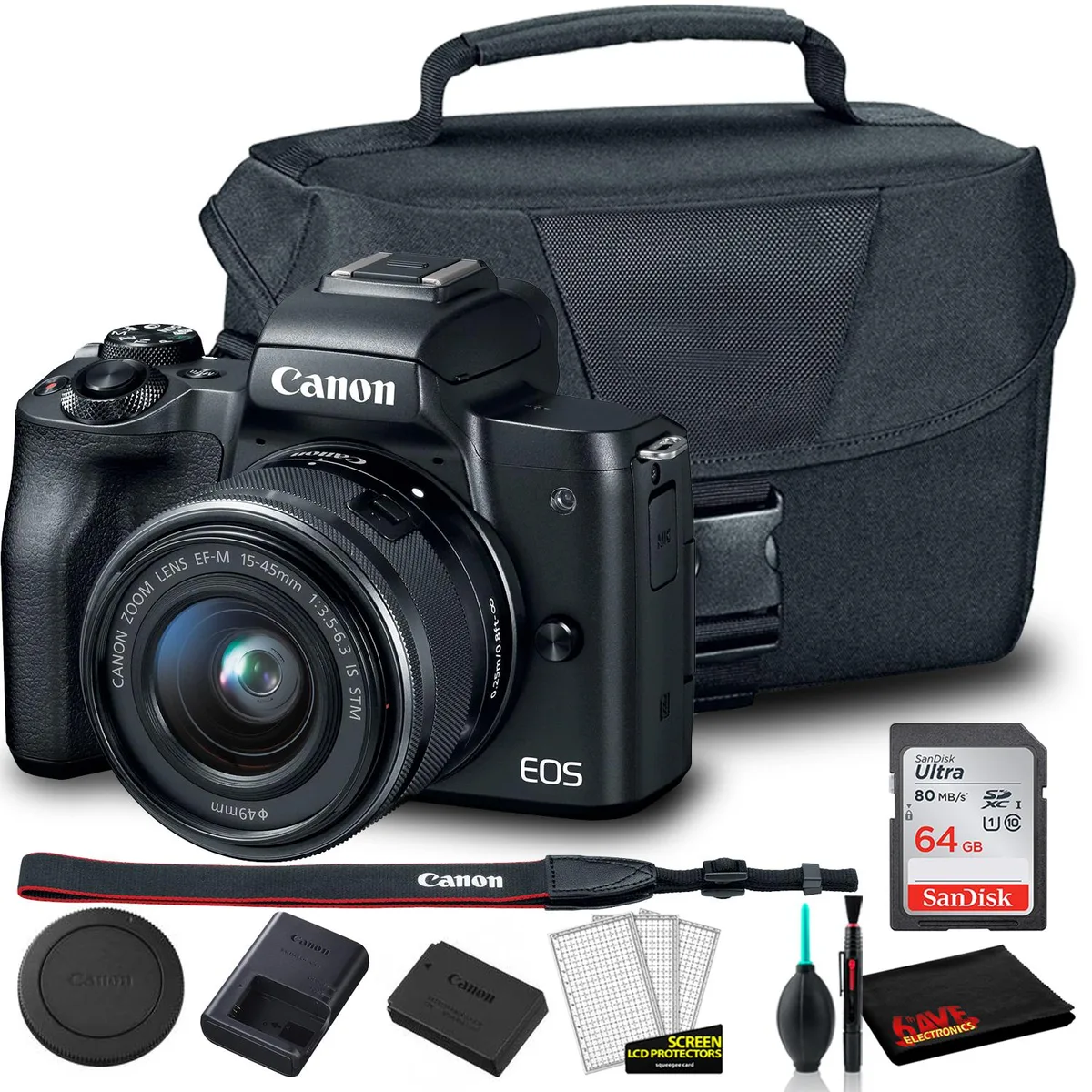 Canon Canon EOS M50 15-45mm Kit Black 64GB Card Bag Care Kit — product photo
