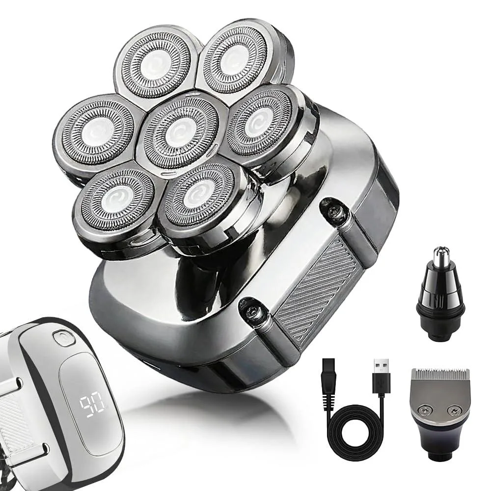 Silver 7D floating rotary shaver with multiple attachments
