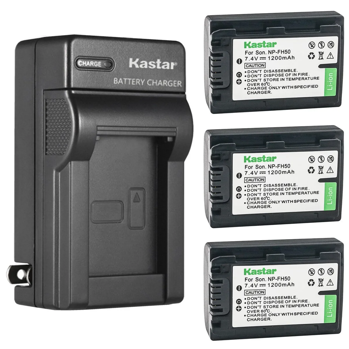 Kastar Kastar NP-FH50 3-Pack Battery &amp; AC Wall Charger for Sony DCR-DVD710 755 803 805 808 810 850 905 908 910 920 — product photo