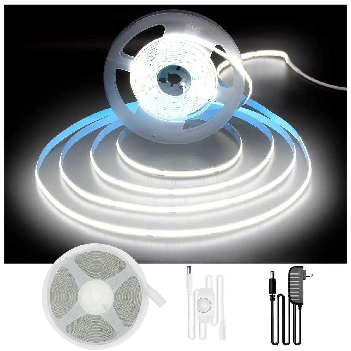 Flexible copper-finish LED strip on a reel, 16.4 ft long, 12 V indoor tape light