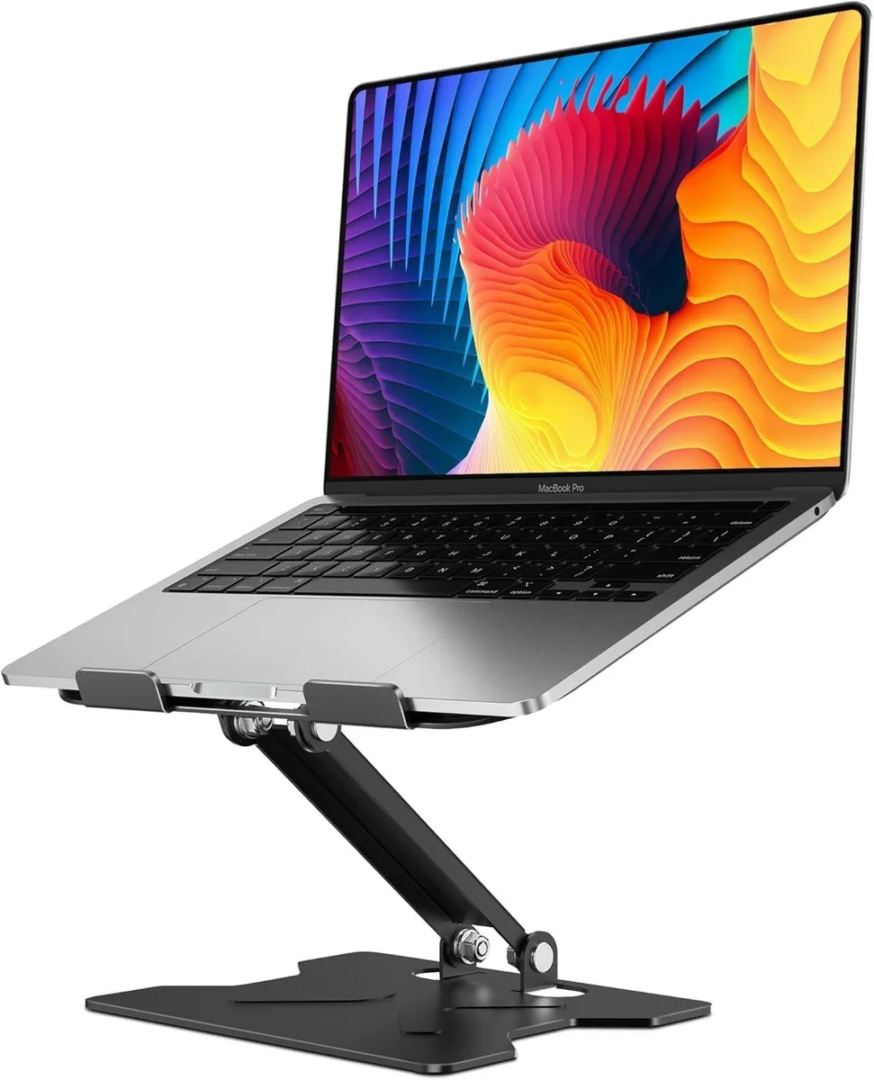 Emazne Emazne Adjustable Laptop Stand Metal Foldable Ventilated Cooling Pad Matte Black 10-16 Inch — product photo