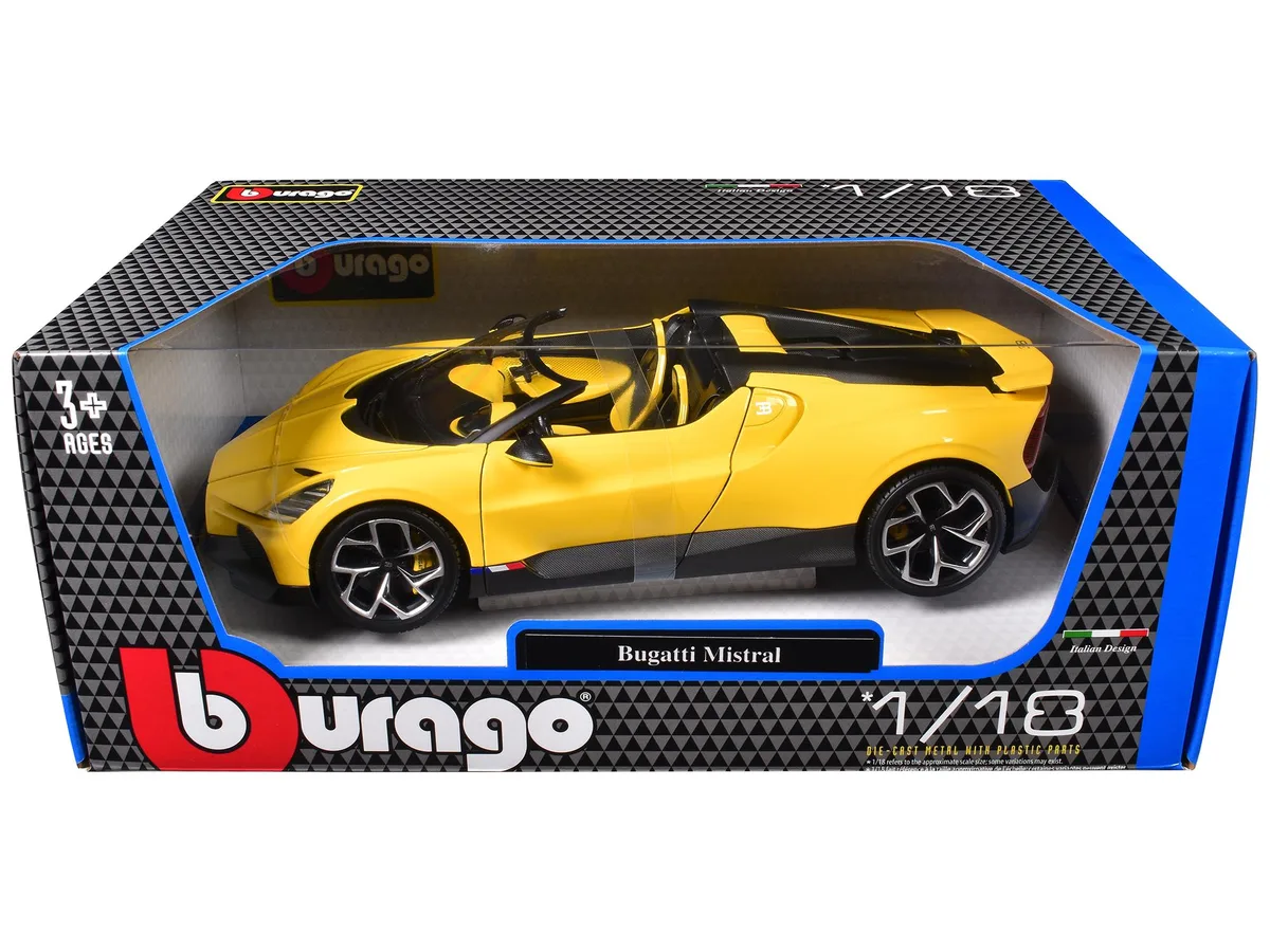 BBURAGO BBURAGO Bugatti Mistral Yellow Carbon Accents 1/18 Die Cast Car — product photo