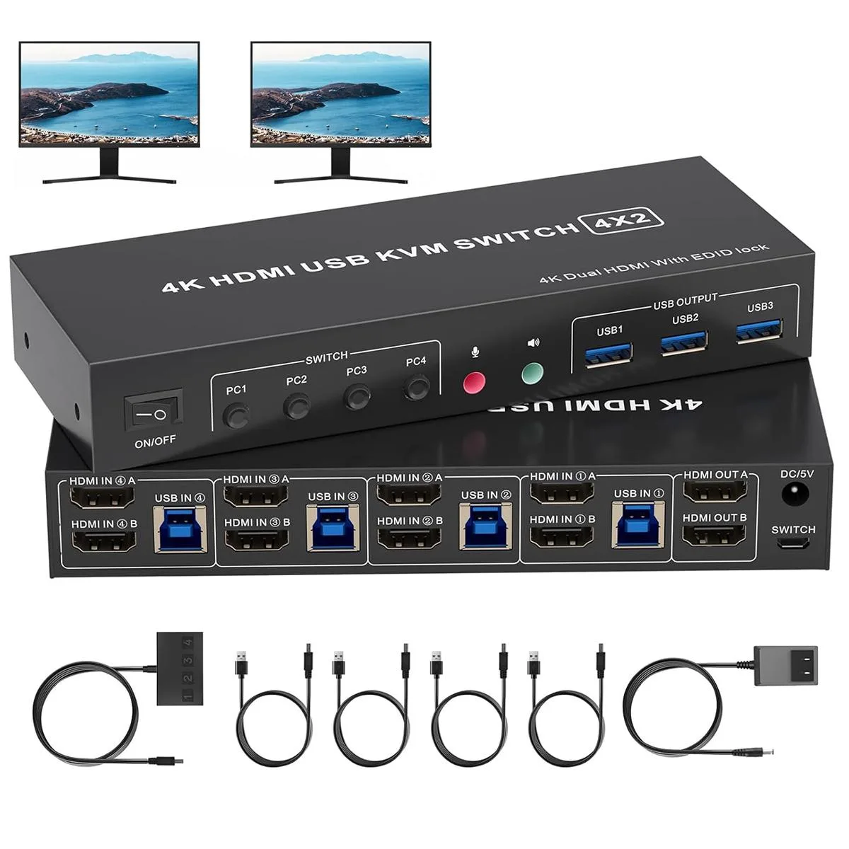 IHDAPP IHDAPP 4-in 2-out HDMI KVM Switch 4K@60Hz 3 USB 3.0 Ports — product photo