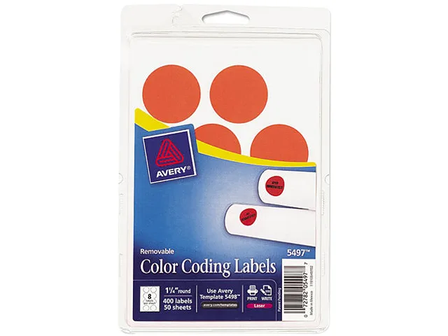 Avery Avery 5497 Removable Color-Coding Labels Neon Red 12 per sheet 400 pack — product photo