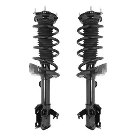 Pair of silver front strut assemblies with coil springs and top mounts