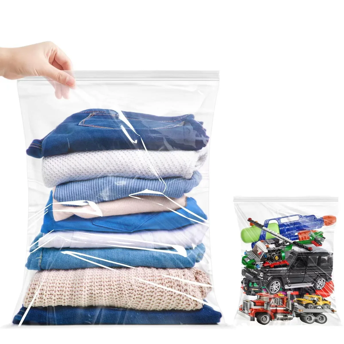 Pack of twelve beige zipper storage bags 18 by 24 inches