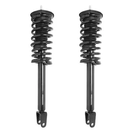 Two silver strut assemblies with coil springs and top mounts