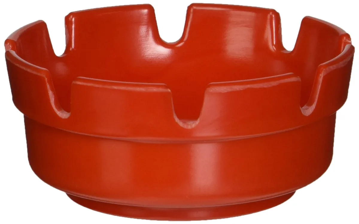 Twelve round red ashtrays, 3.88 inches diameter, 1.69 inches high