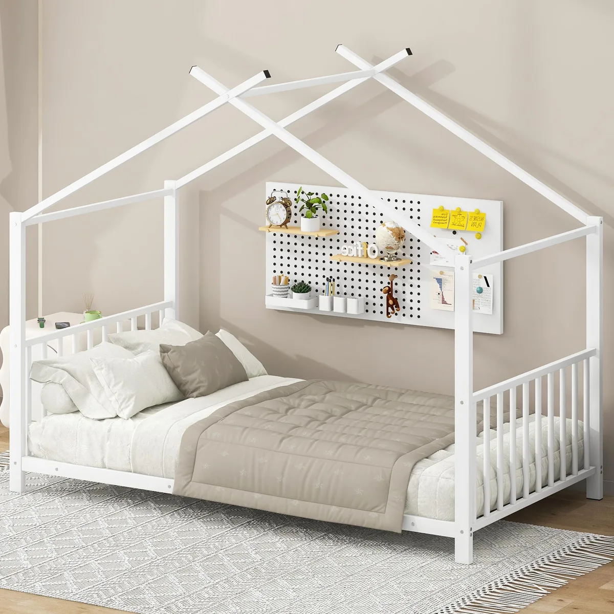 tuphen tuphen Twin Size Metal House Platform Bed White — product photo