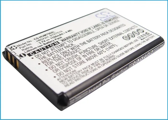 Small rectangular replacement battery with smooth plastic casing and metal contacts