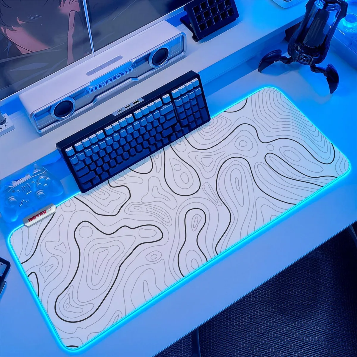  JMIYAV Topographic White RGB Mouse Pad 31.5x12in — product photo