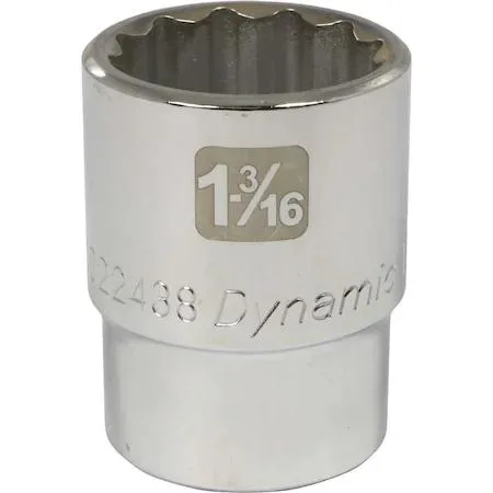 Polished chrome 12-point socket with knurled ring and laser-etched markings