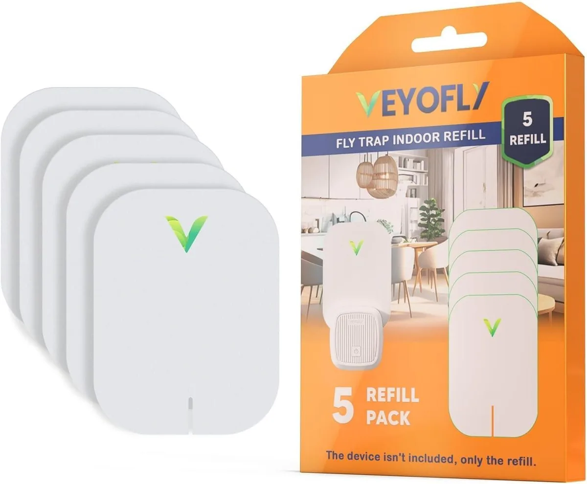 Five white rectangular adhesive glue boards in a pack