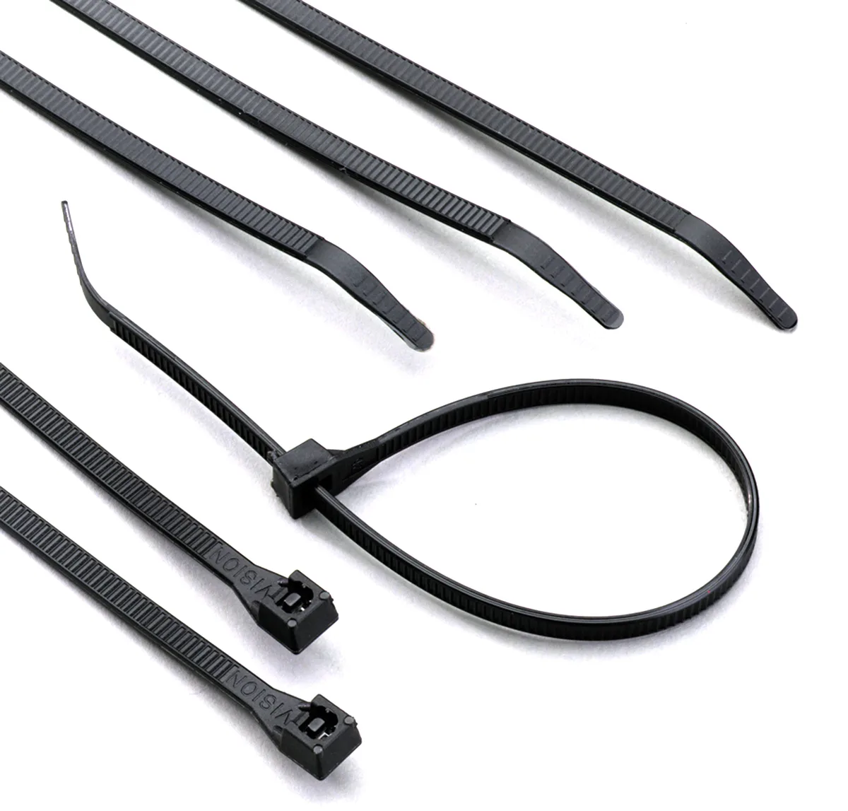 Bundle of 100 black 11 inch nylon cable ties in bag