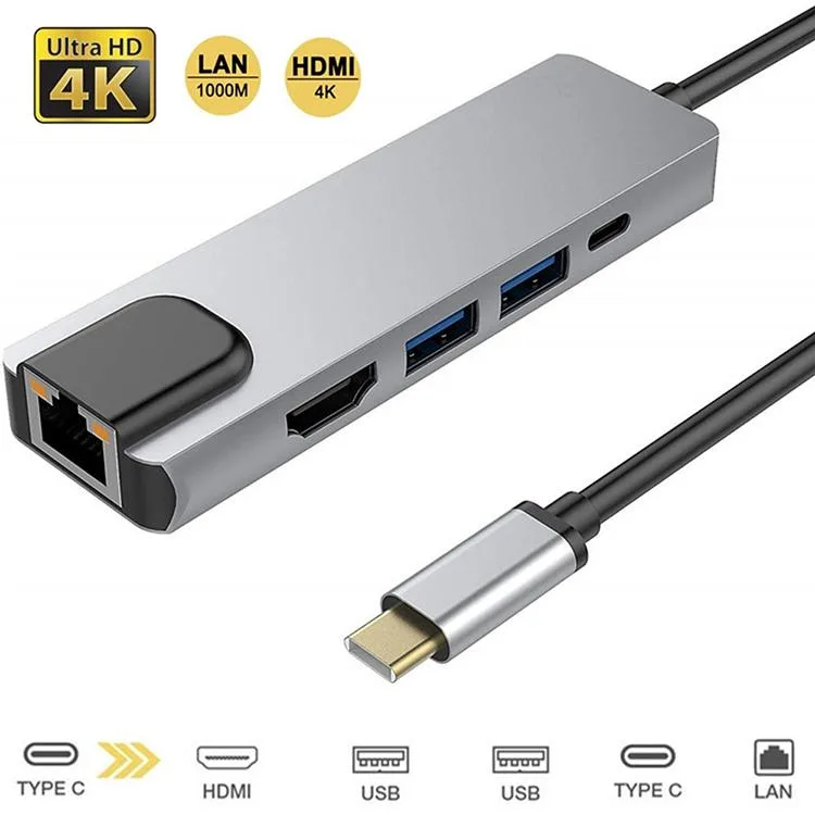 WRIARICH WRIARICH LKTC15 5-in-1 USB-C hub 4K HDMI Gigabit Ethernet 2×USB 3.0 100W PD Space Grey — product photo