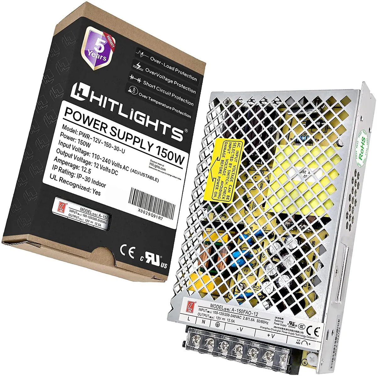 HitLights HitLights PWR-12V-150-30-U 150W 12V 12.5A Power Supply — product photo