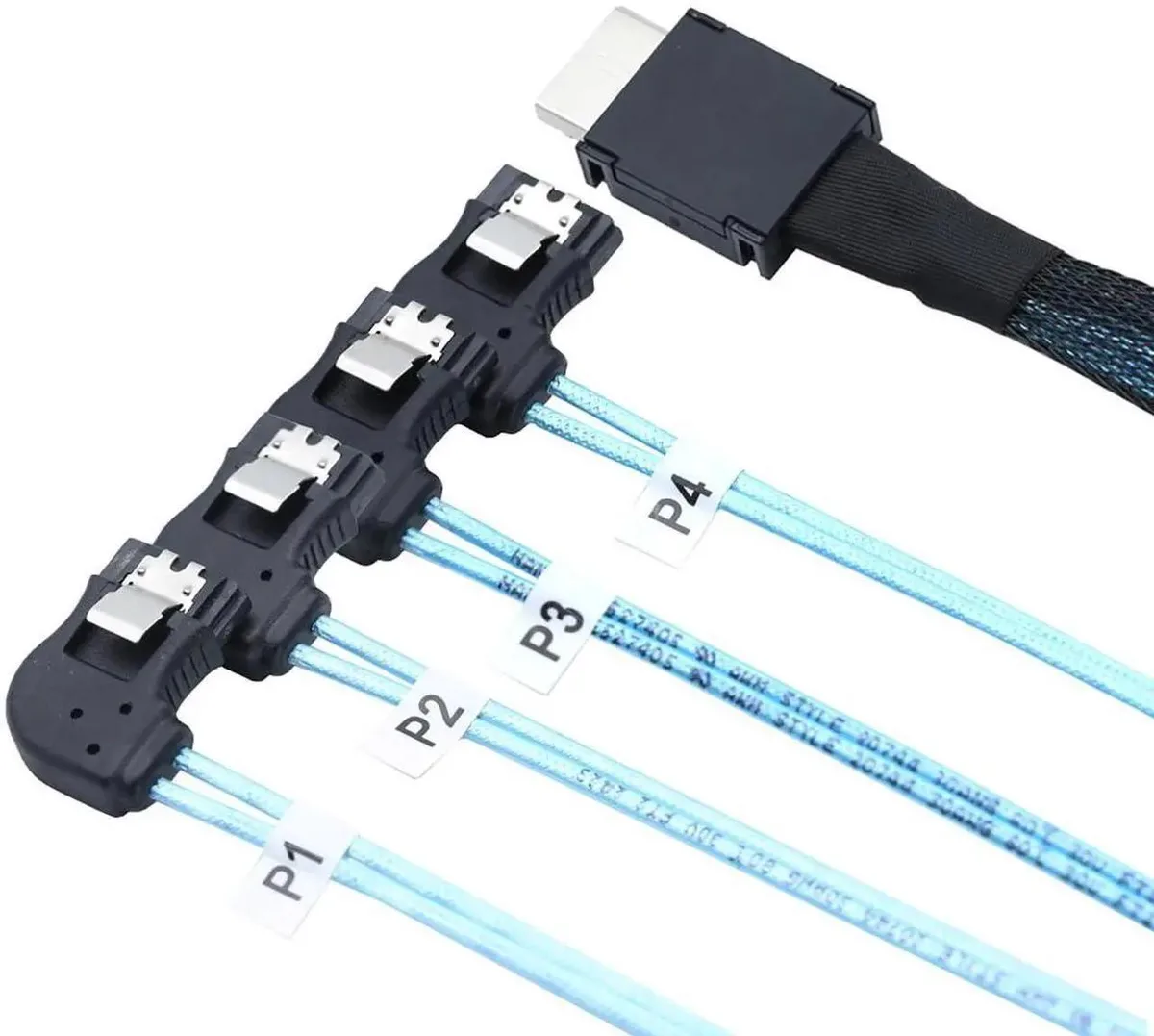 SMUGDESK SMUGDESK OCuLink SFF-8611 4i to Right-Angle SATA 7Pin SAS Cable, 32AWG, 12Gbps, 1M — product photo