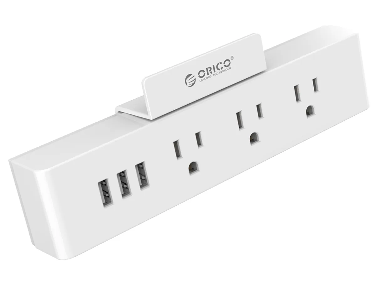 Orico Orico US Plug Wall Mount 3 Outlets 3 USB 5V 2.4A 15W 1625W White — product photo