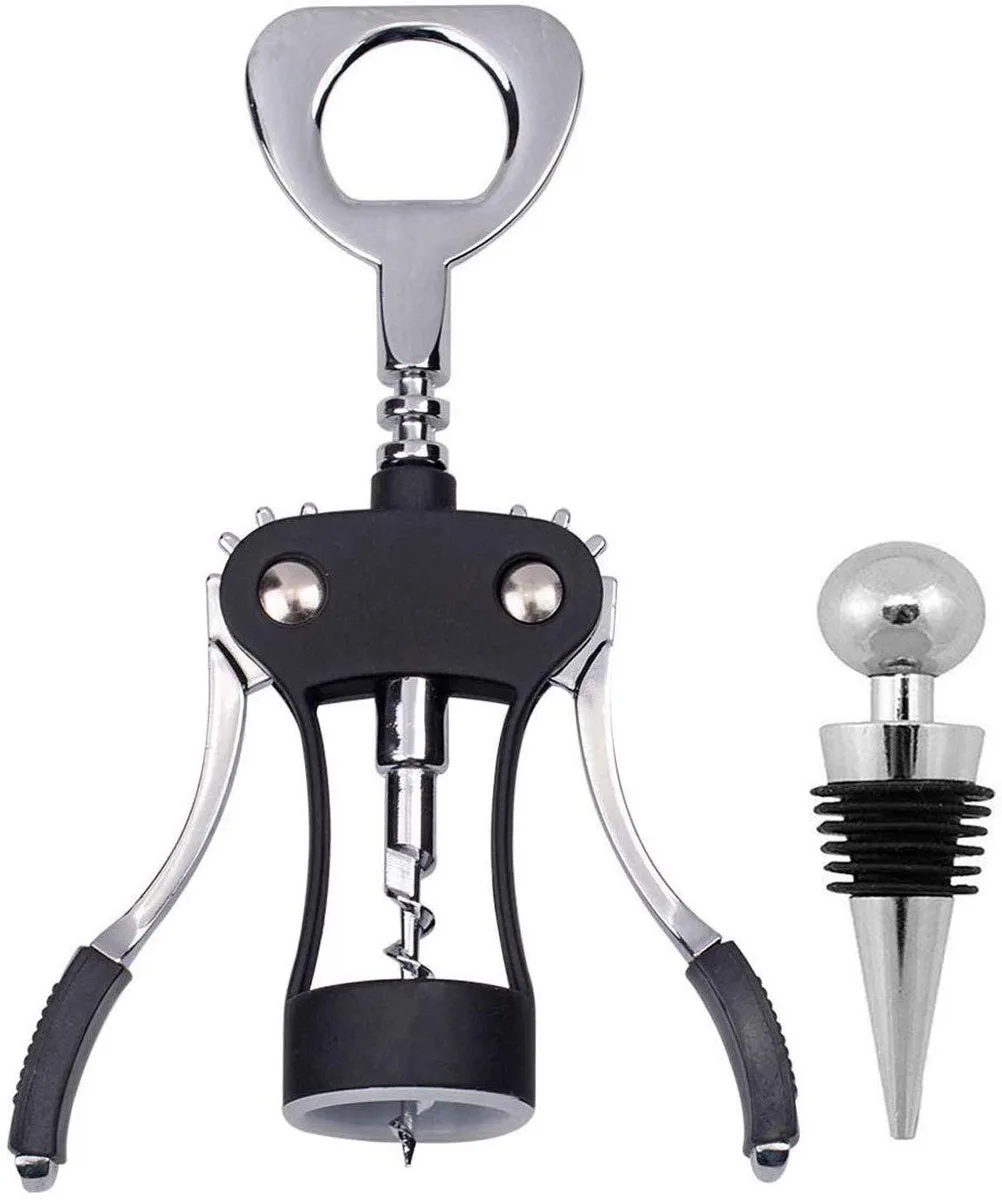 Black wing corkscrew with ergonomic handles and bottle opener, 0.209kg