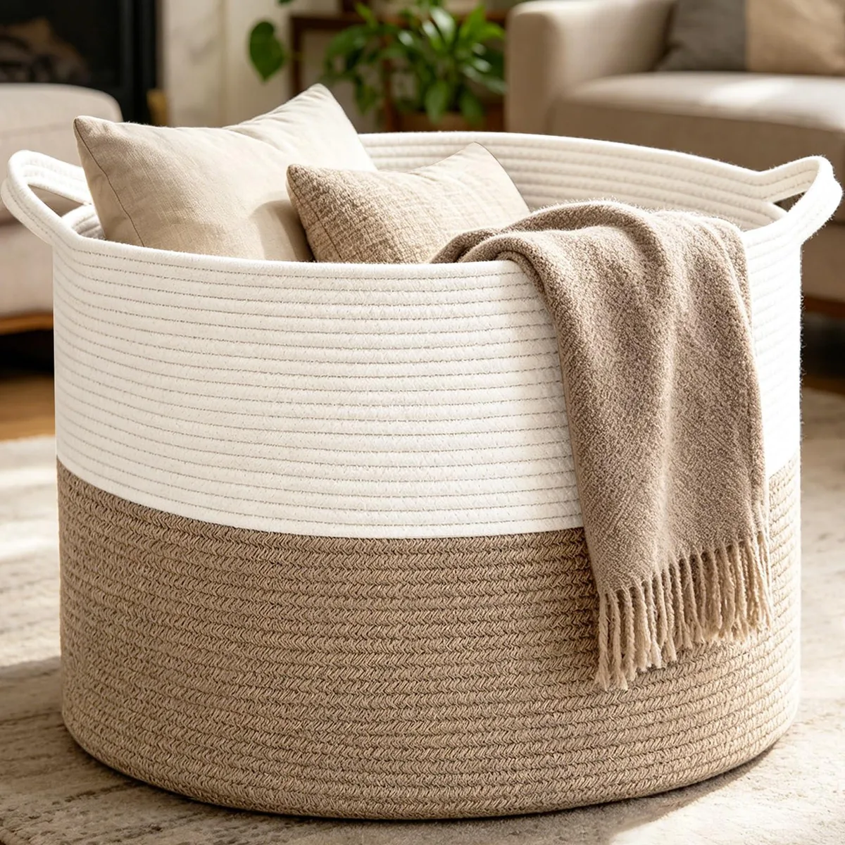 65L Cotton Rope Toy Storage White Brown — product photo