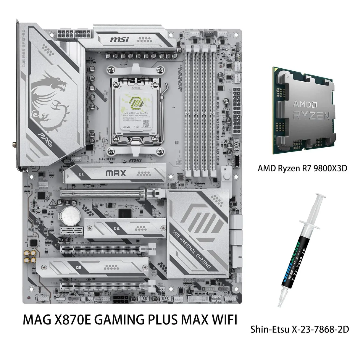 MSI MSI MAG X870E GAMING PLUS MAX WIFI + Ryzen 7 9800X3D AMD motherboard combo — product photo