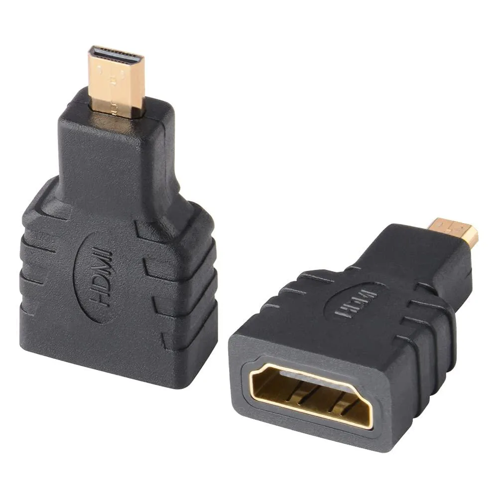 Two black micro HDMI to HDMI female adapters with gold plated contacts