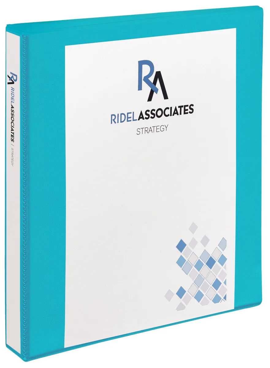 Aqua 1-inch view binder with slant D-rings and textured linen finish