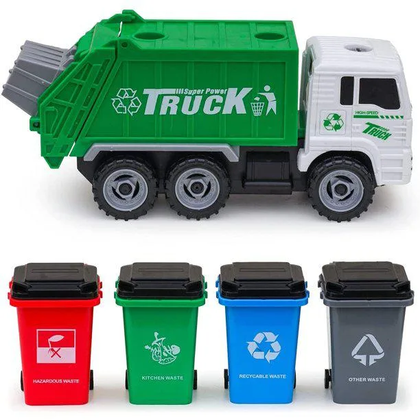 AZToys AZToys 215B-52 Friction Garbage Truck Vehicle with 4 Trash Cans — product photo