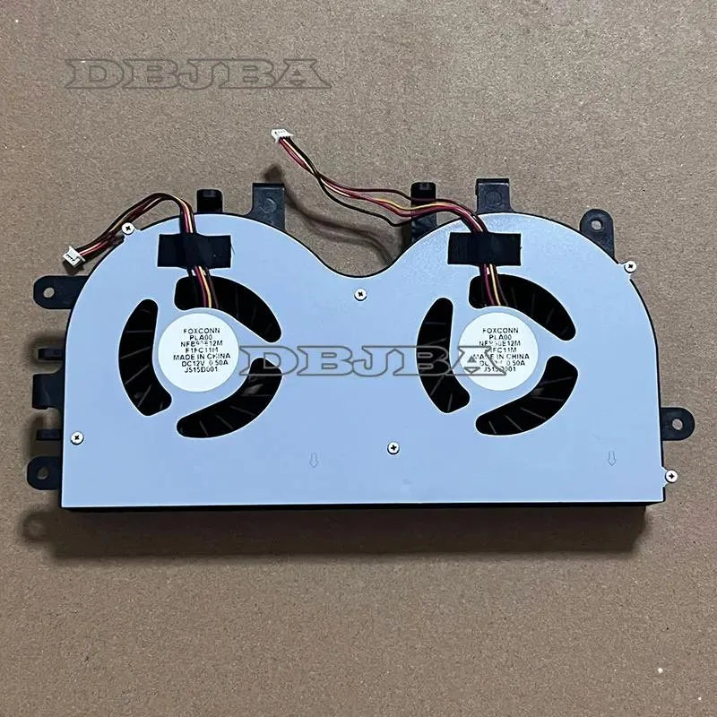 Black rectangular laptop CPU cooling fan with wire connector and mounting brackets