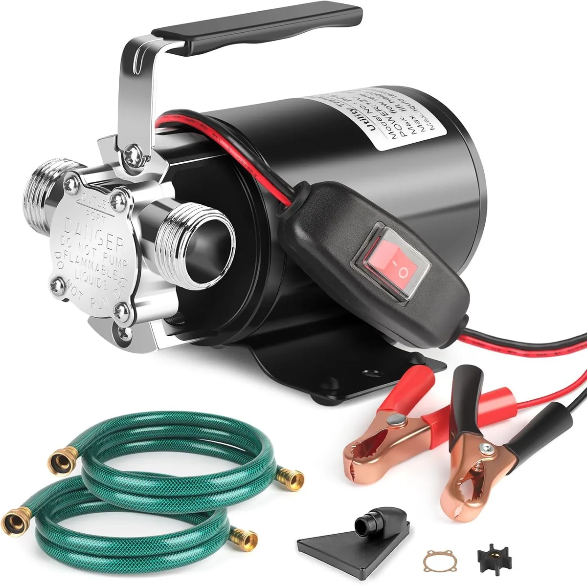 BFKK BFKK 12 V Portable Transfer Pump 330 GPH 1/10 HP with Switch and 2 × 6 ft Hose Kit — product photo